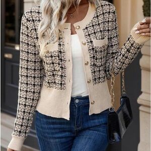 Patchwork and Plaid Print Cardigan, Size Small